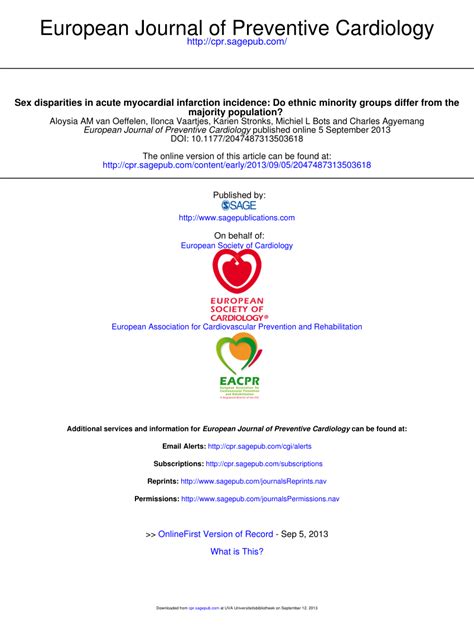 Pdf Sex Disparities In Acute Myocardial Infarction Incidence Do Ethnic Minority Groups Differ