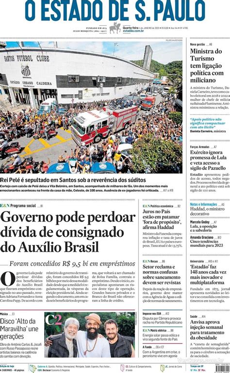 Capa Estad O Edi O Quarta De Janeiro De