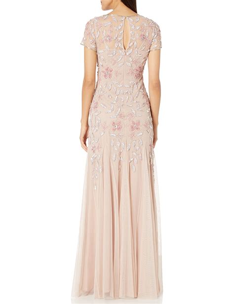 Adrianna Papell Womens Floral Beaded Godet Gown Dress