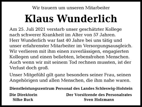 Traueranzeigen Von Klaus Wunderlich Trauer Anzeigen De