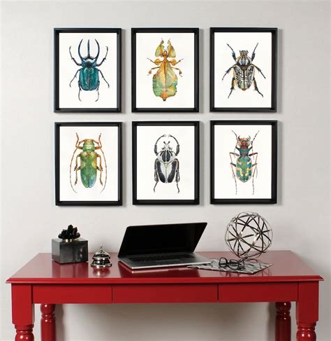 Beetles Art Prints Set Of 6 Watercolor Bugs Insects Wall Etsy