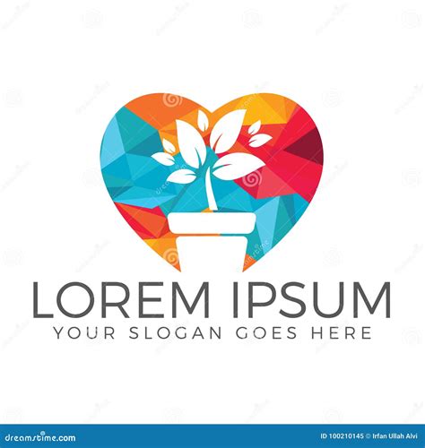 Flower Pot And Plant Logo Heart Shaped Sign Stock Vector