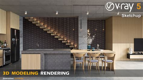 Modern Kitchen And Dining Area Design Vray 5 Sketchup Interior 22 Youtube