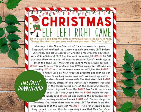 Christmas Left Right Game Elf Left Right Funny Story Pass The Gift