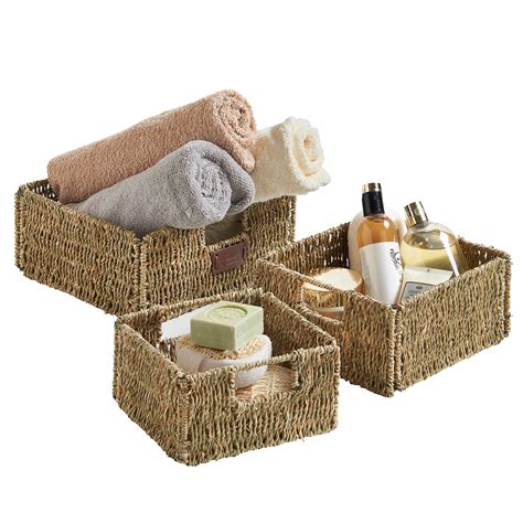 Vonhaus Set Of 3 Square Seagrass Storage Organizer Baskets With Insert Handles Ebay