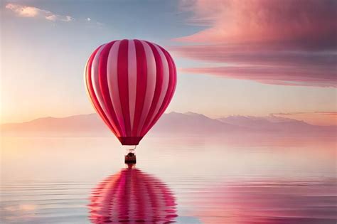 Premium Ai Image A Hot Air Balloon Floating On The Water With A Pink