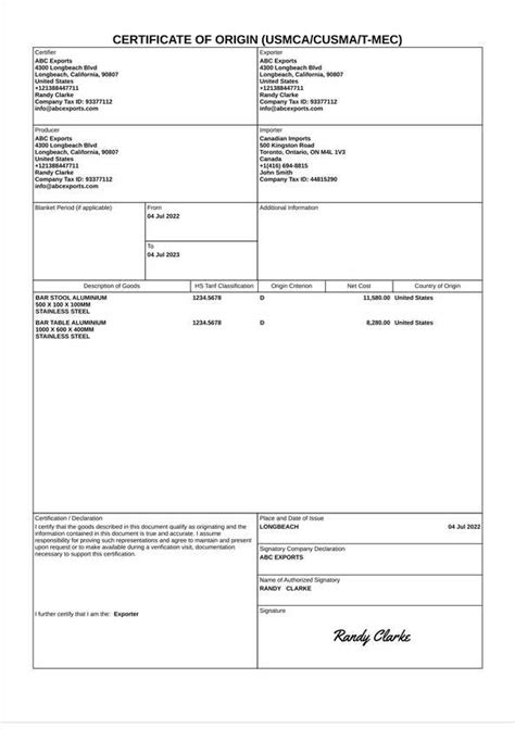 Create a USMCA Certificate of Origin [Free Template] - IncoDocs