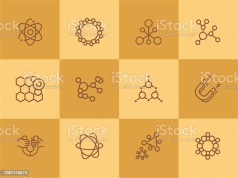 Molecule Line Icon Set Stock Illustration Download Image Now Arranging Atom Beige Istock