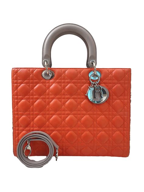 Dior Orange And Grey Lambskin And Python Leather Large Lady Dior Bag Styleforless