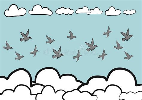 A Flock Of Birds Drawn Vector Illustration Sketch Stock Vector