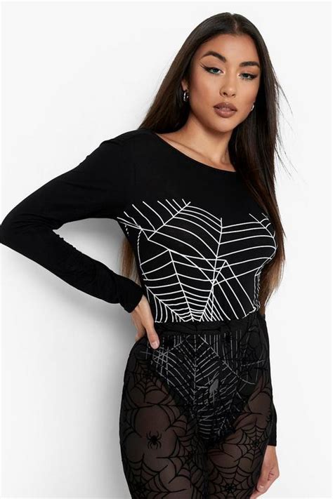 Halloween Glow In The Dark Spider Web Bodysuit Boohoo Uk