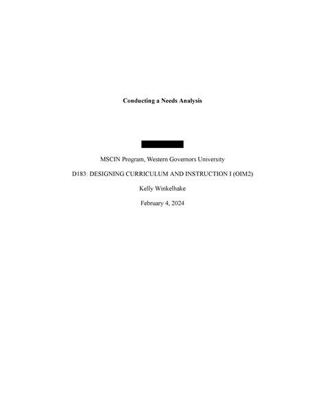 OIM2 TASK 1 Conducting A Needs Analysis Conducting A Needs Analysis