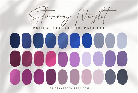 Procreate Color Palette Color Swatches Starry Night Dark Mineral Navy