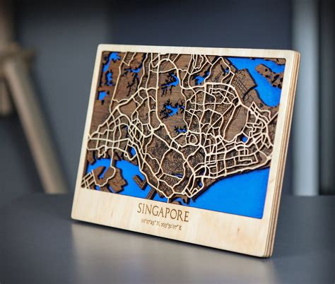 Singapur Holz Karte 3D Stadt karte Laser cut Holz Straßen Stadtplan