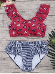 Off Dotted Ruffle Striped Bikini Set Rosegal