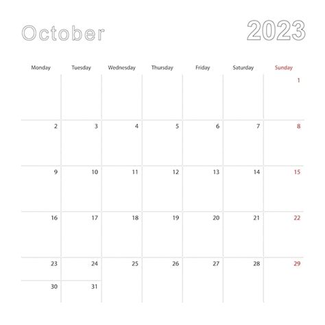 Calendario De Pared Simple Para Octubre De 2023 Con Líneas Punteadas El Calendario Está En