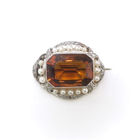 Antique Citrine Diamond Brooch S Victorian Ct T W Vintage