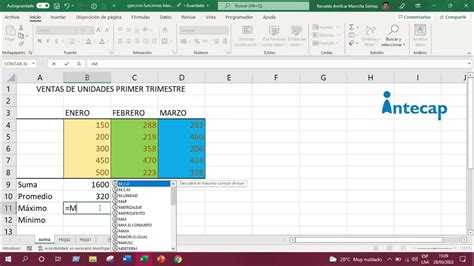 Funci N Suma Promedio M Ximo Y M Nimo En Excel Youtube