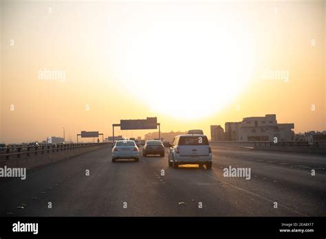 Highway With Sunrise Stock Photo Alamy