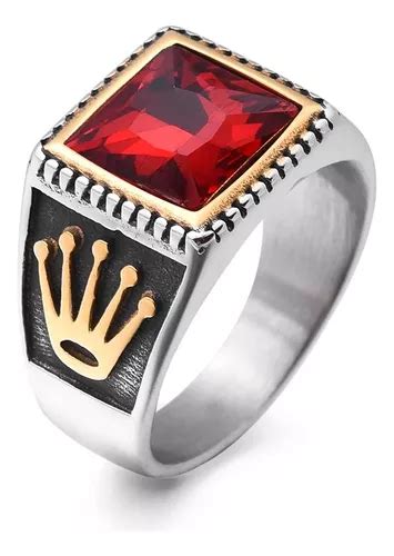 Anillo Acero Inoxidable Rolex Piedra Roja Laminado Oro K Meses Sin