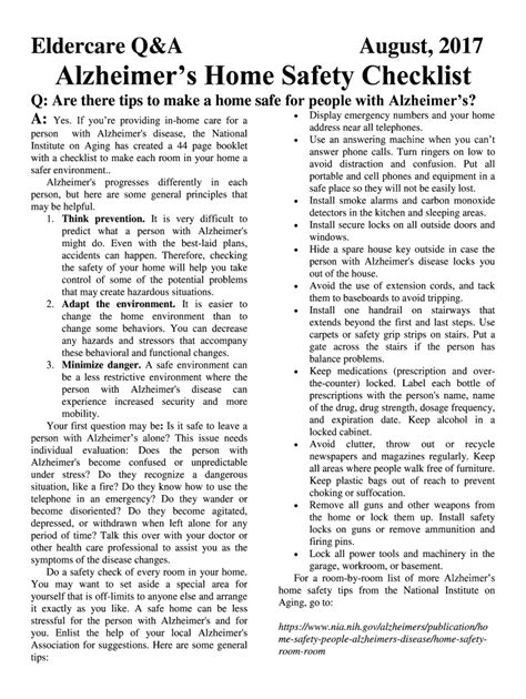 Fillable Online Alzheimers Home Safety Checklist Fax Email Print