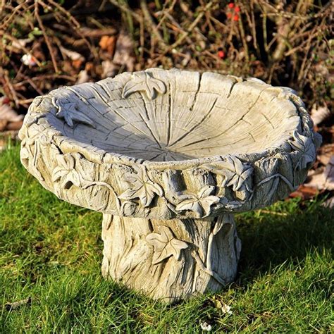 Stone Bird Bath Depicting Ivy Covered Log Garden Ornament Etsy Uk