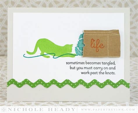 A Handmade Card With A Green Cat On It S Back And The Words Life Written