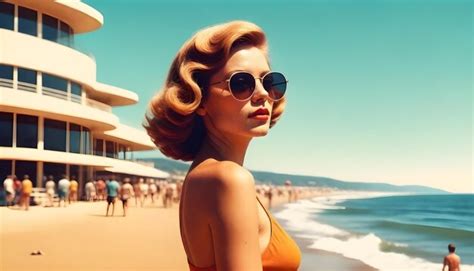 Premium Photo A Woman In A Bikini Walks On A Beach With Other People Walking Along The Water