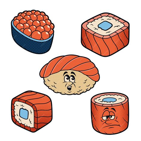Premium Vector | Cartoon sushi vector illustrations isolated on the ...