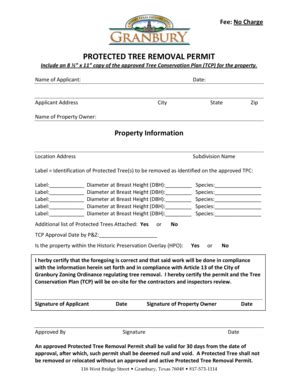 Fillable Online Protected Tree Removal Permit Granbury Fax Email