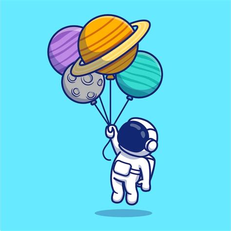 Linda astronauta flotando con planetas ilustración de dibujos animados