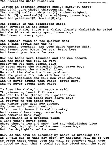 The Greenland Whale Fisheries By The Dubliners Song Lyrics And Chords