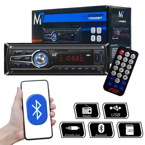 Rádio para Carro Som Automotivo 7000BT Bluetooth USB SD FM Controle