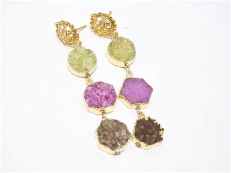 Druzy Earrings Natural Druzy Earrings 22 Kt Gold Electroplated Druzy