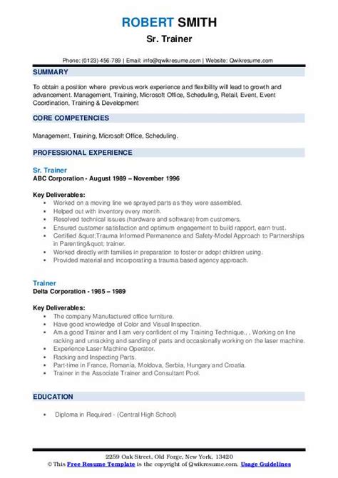 Trainer Resume Samples Qwikresume