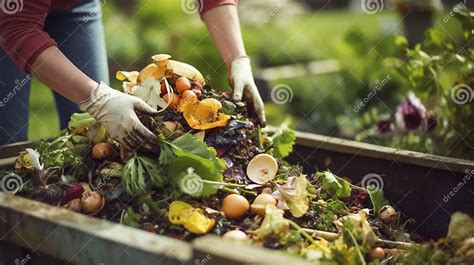 Stockphoto Person Composting Food Waste In Backyard Compost Bin Garden