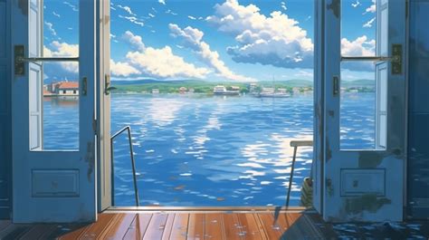 Premium Photo Anime Scene Of Open Doors With A View Of A Lake