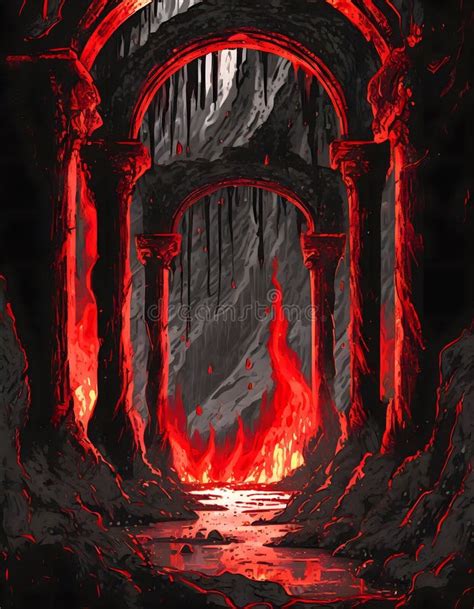 Illustration Of The Gates Of Hell With Lava And Fire Stock Illustration