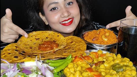 Uncut Mukbang‼️😉eating Dahi Ka Paratha Malai Kadhai Chaap🔥 Suji Ka