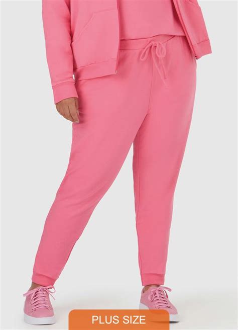 Calça Jogger Moletom Plus Size Feminina Rosa Malwee