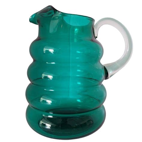 1930s Imperial Stiegel Pitcher Hand Blown Glass Granada Aquamarine Beehive Vtg Etsy