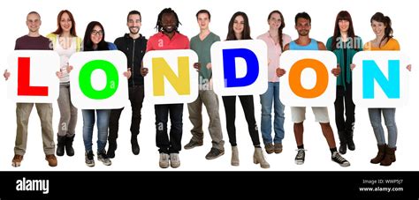 group of young people people multicultural keep word london Stock Photo ...