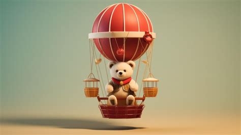 Premium AI Image A D Teddy Bear In A Hot Air Balloon Made Of Smaller Balloons