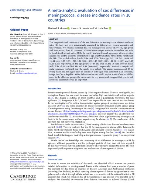 PDF A Meta Analytic Evaluation Of Sex Differences In Meningococcal