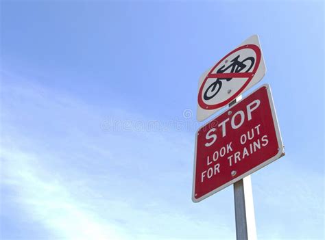 Red White Stop Look Out Trains Sign Stock Photos Free And Royalty Free