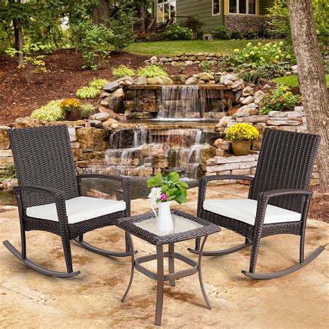 Gymax 3 Piece Rattan Wicker Furniture Set Cushioned Patio Garden ...