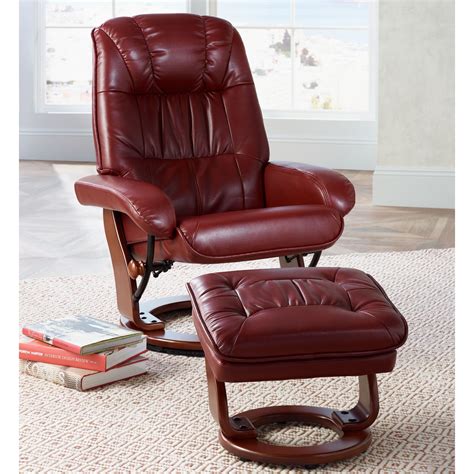 Benchmaster Red Swivel Ottoman Faux Leather Recliner Chair Modern