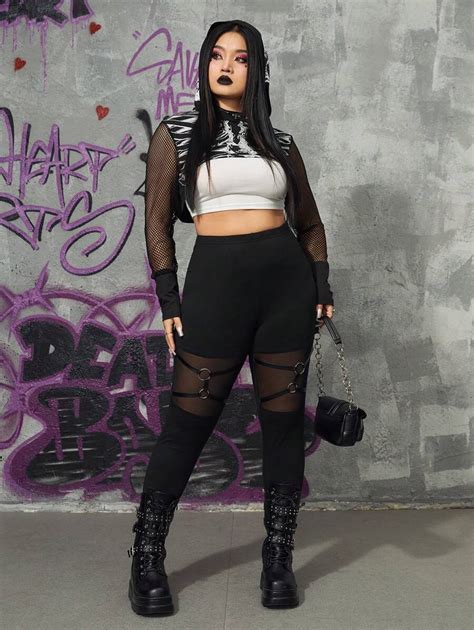 Romwe Grunge Punk Sexy Plus Size Leggings Mit Hohlem Gürtel Und