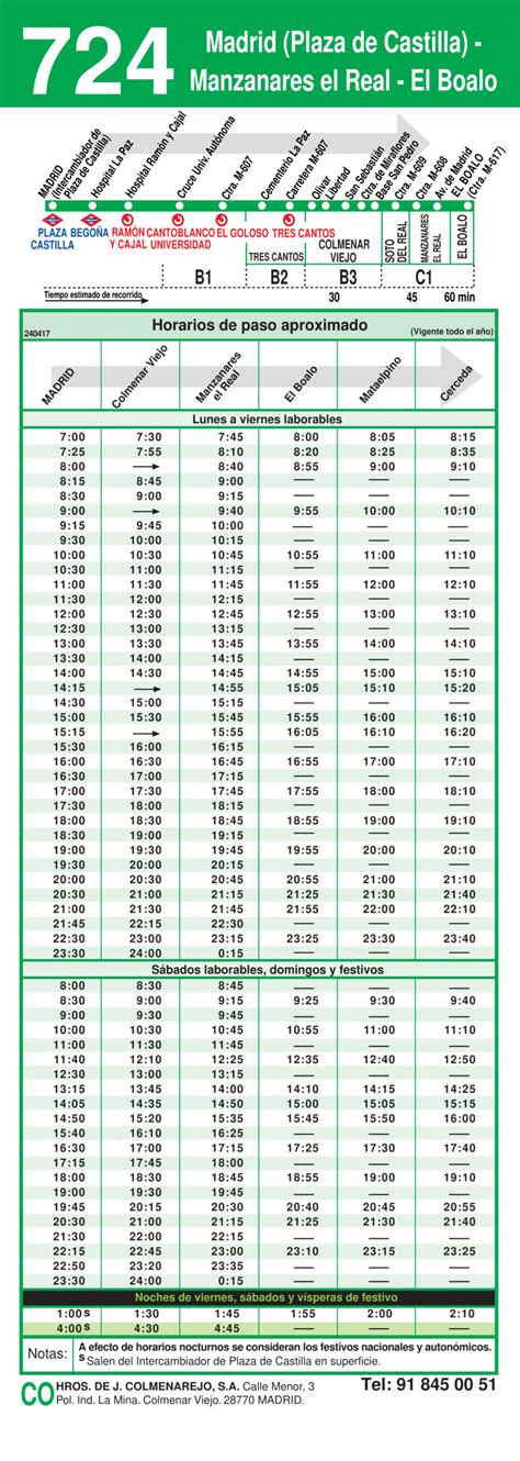 Horarios de autobús 724 Madrid Plaza Castilla Manzanares El Boalo