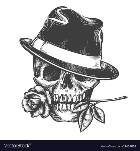 Skull in hat with rose flower Royalty Free Vector Image